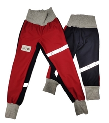 Červeno-modré softshellové rostoucí kalhoty